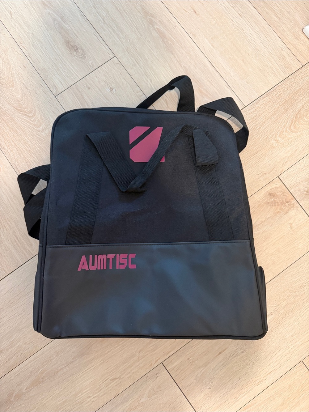 Aumtisc Black ski boot bag with Pink Logo